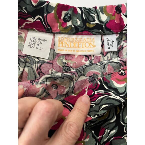 Pendleton Vintage Floral Pleated Rayon Midi Skirt Black‎ Pink USA Size 8 - Picture 5 of 7